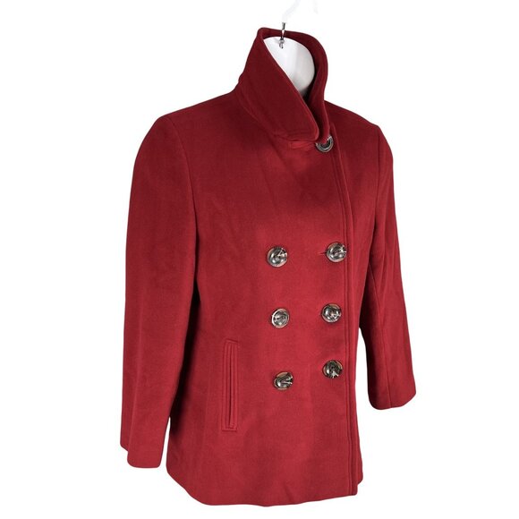 Calvin Klein Womens 12 Red Double Breasted Wool Cashmere Blend Peacoat Timeless - Picture 4 of 16